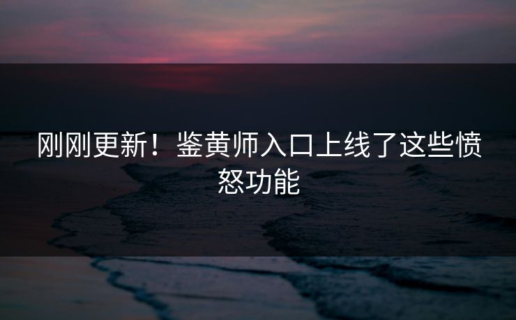 刚刚更新！鉴黄师入口上线了这些愤怒功能